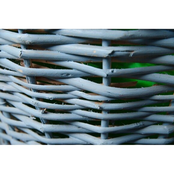 Vintage Carboy Demijohn Green Glass Wine Bottle In Blue Wicker Basket With Straw - Picture 3 of 6